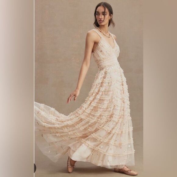 Mac Duggal 8037 Embroidered Floral evening Gown Dress Blush - Picture 3 of 16